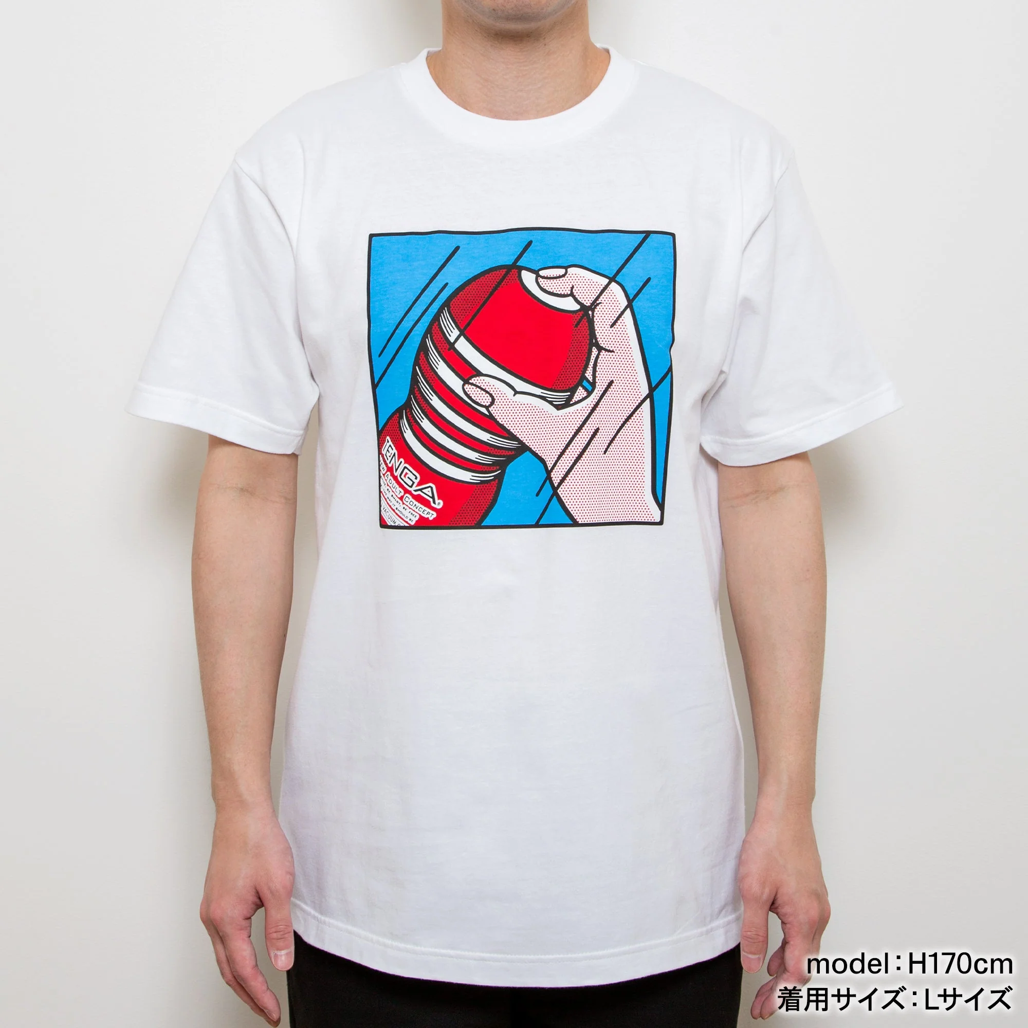Playing with TENGA T-SHIRT White x Blue - Image 2